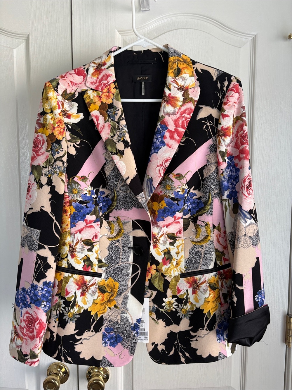 Basler Floral Patchwork Blazer in Pink, Black & Multicolor